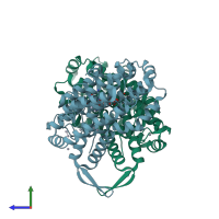 PDB entry 1yfd coloured by chain, side view.