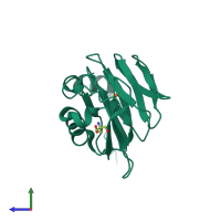 PDB entry 1yfu coloured by chain, side view.