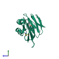 PDB entry 1yfw coloured by chain, side view.