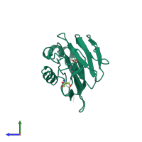 PDB entry 1yfy coloured by chain, side view.