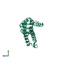 PDB entry 1yg2 coloured by chain, side view.