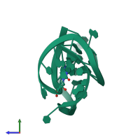 PDB entry 1yg4 coloured by chain, side view.