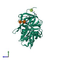 PDB entry 1yg9 coloured by chain, side view.