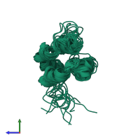 PDB entry 1ygm coloured by chain, ensemble of 10 models, side view.