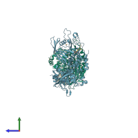 PDB entry 1ygu coloured by chain, side view.