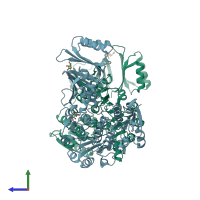 PDB entry 1ygy coloured by chain, side view.