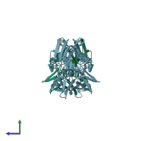 PDB entry 1yh8 coloured by chain, side view.