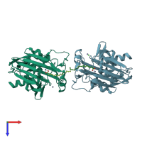 PDB entry 1yh8 coloured by chain, top view.