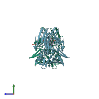PDB entry 1yhc coloured by chain, side view.