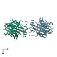 PDB entry 1yhc coloured by chain, top view.