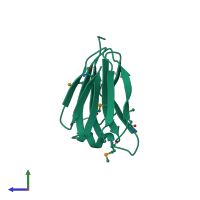 PDB entry 1yhf coloured by chain, side view.