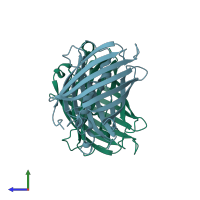 PDB entry 1yhg coloured by chain, side view.