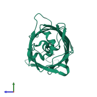 PDB entry 1yhi coloured by chain, side view.