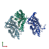 PDB entry 1yhm coloured by chain, front view.