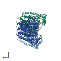 PDB entry 1yhm coloured by chain, side view.