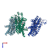 PDB entry 1yhm coloured by chain, top view.