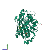 PDB entry 1yi3 coloured by chain, side view.