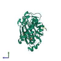 PDB entry 1yi4 coloured by chain, side view.