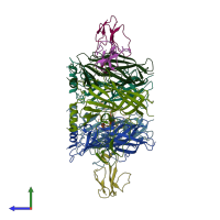 PDB entry 1yi5 coloured by chain, side view.