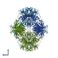 PDB entry 1yi7 coloured by chain, side view.
