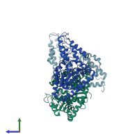 PDB entry 1yi8 coloured by chain, side view.