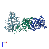 PDB entry 1yi8 coloured by chain, top view.
