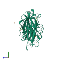 PDB entry 1yi9 coloured by chain, side view.
