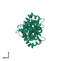 PDB entry 1yii coloured by chain, side view.