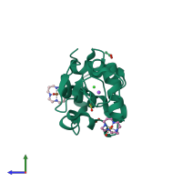 PDB entry 1yik coloured by chain, side view.