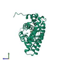PDB entry 1yin coloured by chain, side view.