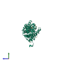 PDB entry 1yis coloured by chain, side view.