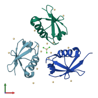 PDB entry 1yiw coloured by chain, front view.