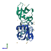 PDB entry 1yiw coloured by chain, side view.