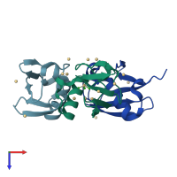 PDB entry 1yiw coloured by chain, top view.