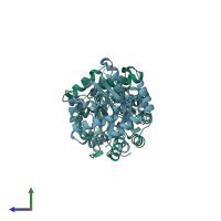 PDB entry 1yix coloured by chain, side view.