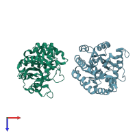PDB entry 1yix coloured by chain, top view.