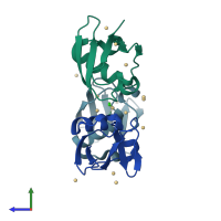PDB entry 1yj1 coloured by chain, side view.