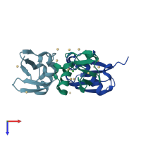 PDB entry 1yj1 coloured by chain, top view.