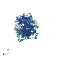PDB entry 1yj8 coloured by chain, side view.