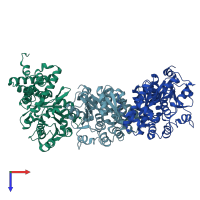 PDB entry 1yj8 coloured by chain, top view.