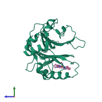 PDB entry 1yjh coloured by chain, side view.