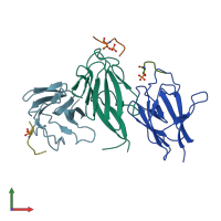 PDB entry 1yjm coloured by chain, front view.