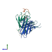 PDB entry 1yjm coloured by chain, side view.
