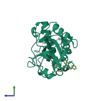 PDB entry 1yk7 coloured by chain, side view.