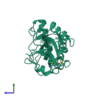 PDB entry 1yk8 coloured by chain, side view.