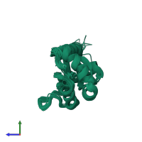 PDB entry 1yka coloured by chain, ensemble of 20 models, side view.