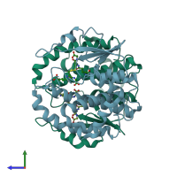 PDB entry 1ykc coloured by chain, side view.