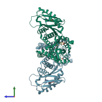 PDB entry 1ykd coloured by chain, side view.