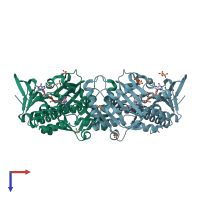 PDB entry 1ykj coloured by chain, top view.