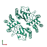 Homo dimeric assembly 1 of PDB entry 1yla coloured by chemically distinct molecules, front view.